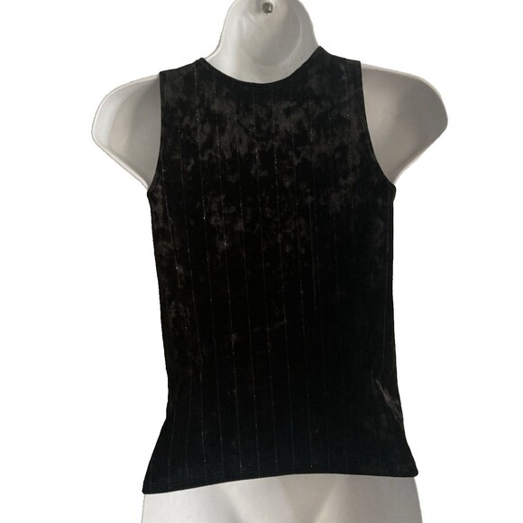 Express Velvet High Neck Tank Sz XS Black Metallic Stripe Keyhole Stretch NWOT - Picture 5 of 11